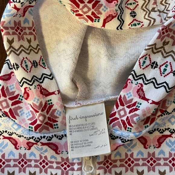 First Impressions | pink norweigan zip up hoodie | baby girl 3-6 mo - Picture 3 of 5